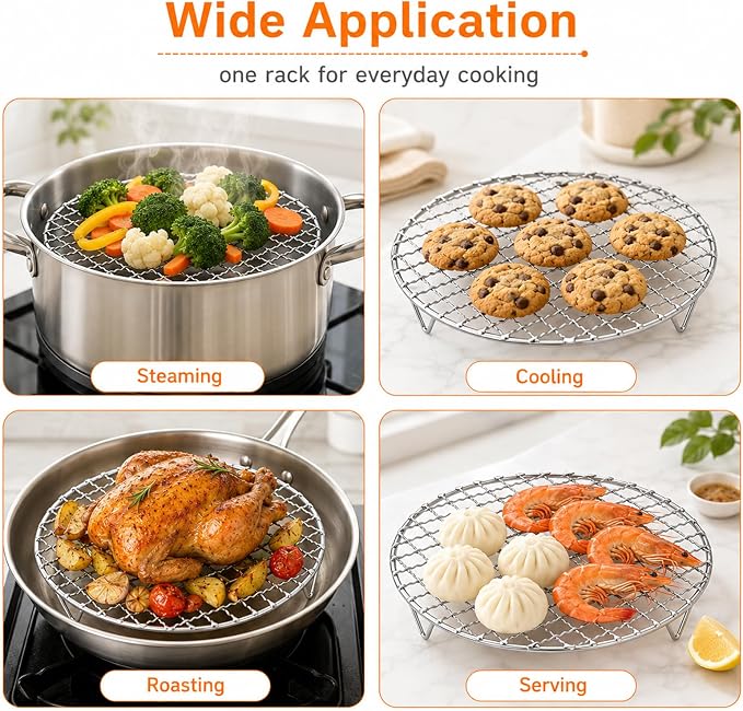 Air Fryer Rack,Wire Rack,Air Fryer Roasting Rack,Small Cooling Rackt,Cooling Rack,Wire Rack For Cooking,Compact Design,Stainless Steel,For Cooling,Steaming,Roasting And Air Frying