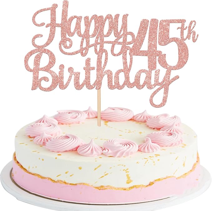1 PCS Happy 45th Birthday Cake Topper Glitter Cheers to 45 Years Birthday Cake Pick 45 Fabulous Cake Decoration for Happy 45th Birthday Theme Party Decorations Supplies Rose Gold