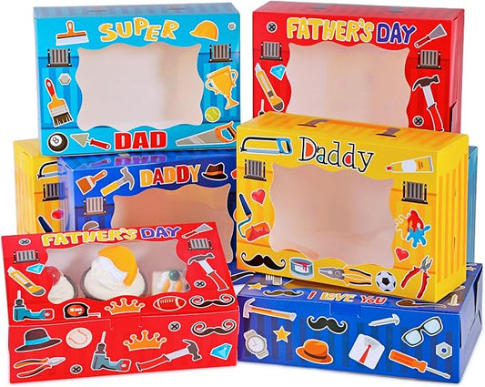HOWAF Happy Father's Day Cookie Boxes with Transparent Window, Fathers Day Goody Candy Paper Treat Boxes for Dad Day Best Dad Ever Daddy Birthday Party Supplies-Set of 12