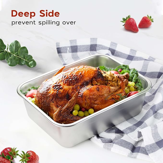 Onader 10⅝ x 8¼ Inch Lasagna Pan Deep Set of 2, Stainless Steel Rectangular Baking Cake Pan, Dishwasher Safe