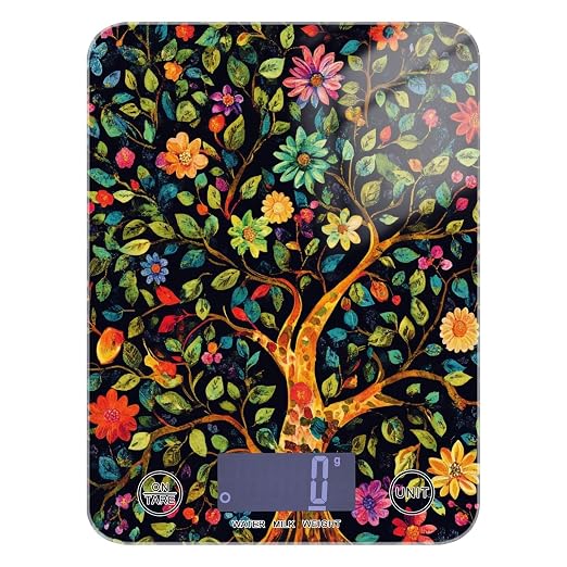 Food Scale Kitchen Scale for Baking Cooking Digital Food Weighing Measuring Scale Small Waterproof Electric Food Scale Tree of Life Floral Leaves Black