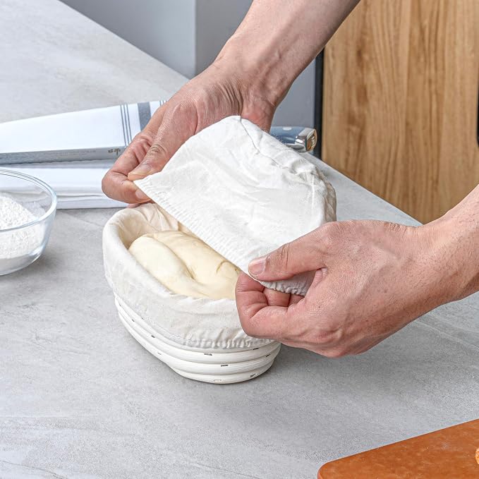 Restaurantware Bread Proofing Baskets 6 Inch Oval Pack of 10 Rattan Dough Fermentation Baskets With Cotton Liners, Oval Banneton Bread Rising Bowls For Home, Commercial, Artisanal Baking