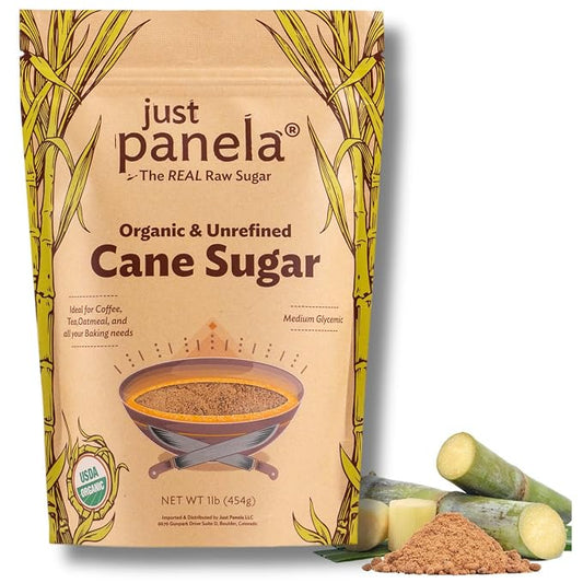 Just Panela Organic Cane Sugar 1 Pound | 100% Unprocessed, Raw Sugar | Panela Great for Baking, Cooking & Sweetening | Healthier Alternative to Regular Refined Sugar
