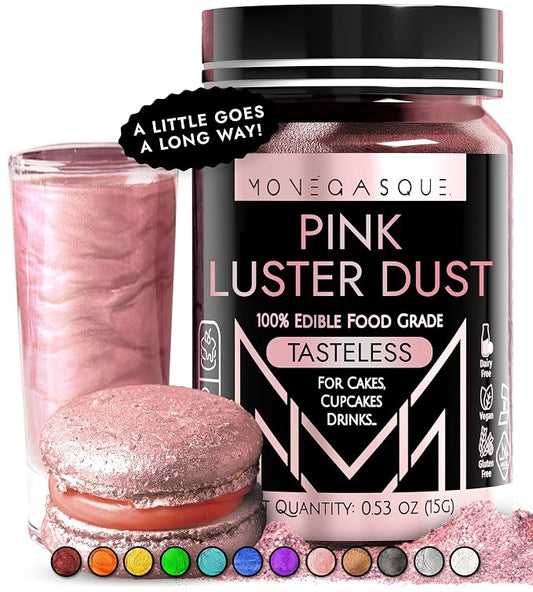 MONÉGASQUE Pink Edible Glitter for Drinks 15g – Pink Edible Glitter for Cakes – Luster Dust for Drinks, Food, & Cake Decorating – Cocktails & Cake Decorations Spray – Cocktail Drink Shimmer Powder