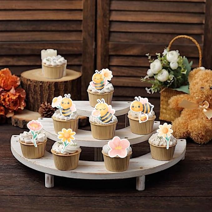 63 PCS Edible Bumble Bee Cupcake Toppers Wafer Paper Oh Babee Honey Bee Cupcake Picks Edible Sunflower Cupcake Decorations for Gender Reveal Baby Shower Kids Birthday Party Cake Decorations Supplies