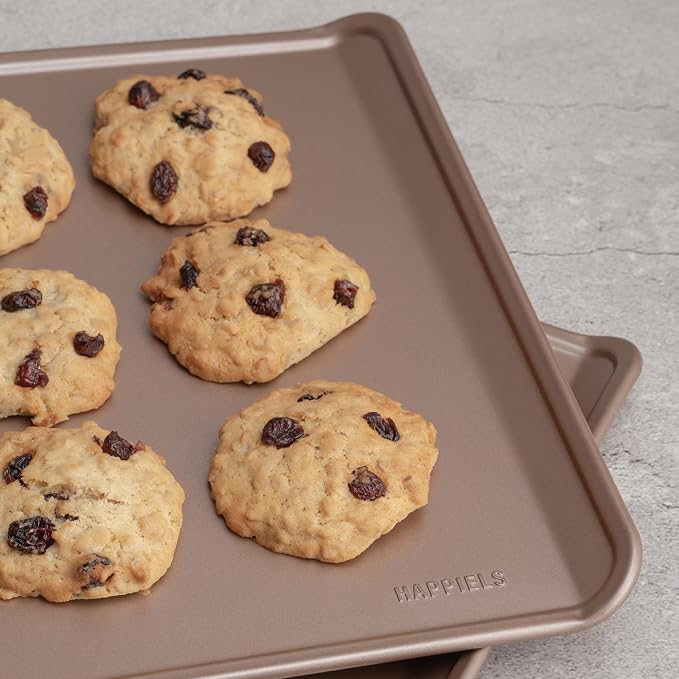 HAPPIELS 13x17in Nonstick Rimless Cookie Sheet 2-Pack, PFOA & BPA Free | PFOA free Cookie Sheet Set without rim, Half Sheet Pan for Oven Baking without lip