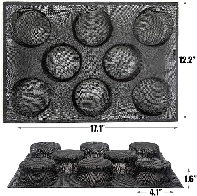 Dioycli Silicone Hamburger Bun Pan Muffin Pan Perforated Mesh Burger Bun Molds 8 Cavities for Baking Hamburger Muffin Round Bread