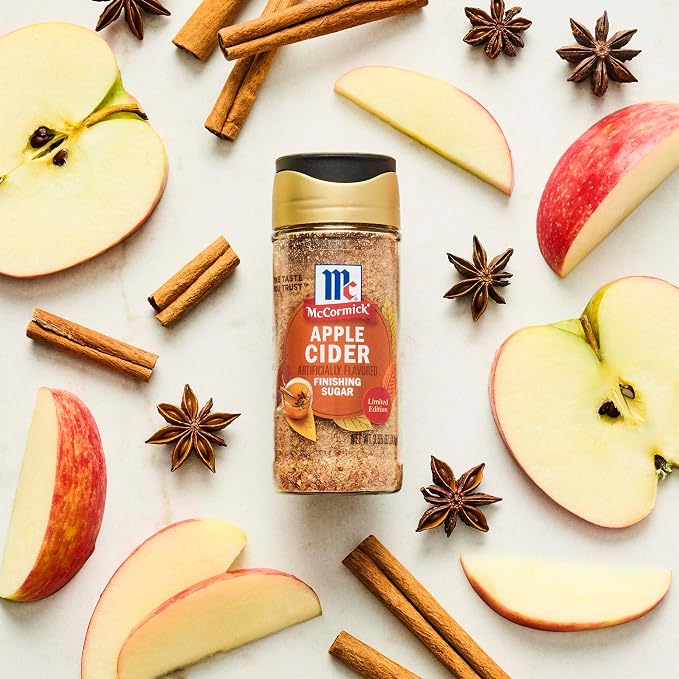 McCormick Finishing Sugar, Apple Cider, Limited Edition, Sweet Blend of Tart Apple and Warm Spices, For French Toast, Cookies, Muffins, Pancakes, Donuts, and More, 3.61 oz (Pack of 2)