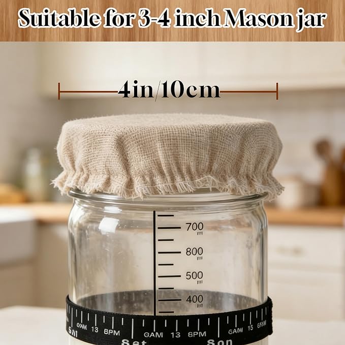 6Pcs Sourdough Starter Jar Lid 4 IN,100% Pure Linen Bowl Covers, Unplored, Unbleached, Sourdough Proofing Bowl Cover Bread Fermentation Baking Supplies for 3-4 Inch Jar Mouth
