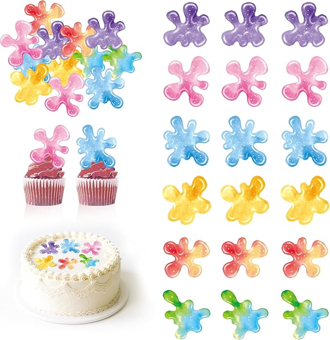 60 Pieces Edible Slime Cupcake Toppers for Colorful Painted Slime Cupcake Decorations for Slime Themed Birthday Party Art Themed Party Supplies