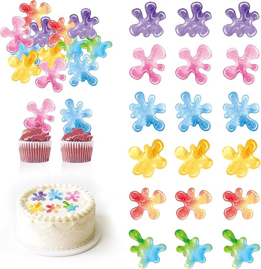 60 Pieces Edible Slime Cupcake Toppers for Colorful Painted Slime Cupcake Decorations for Slime Themed Birthday Party Art Themed Party Supplies