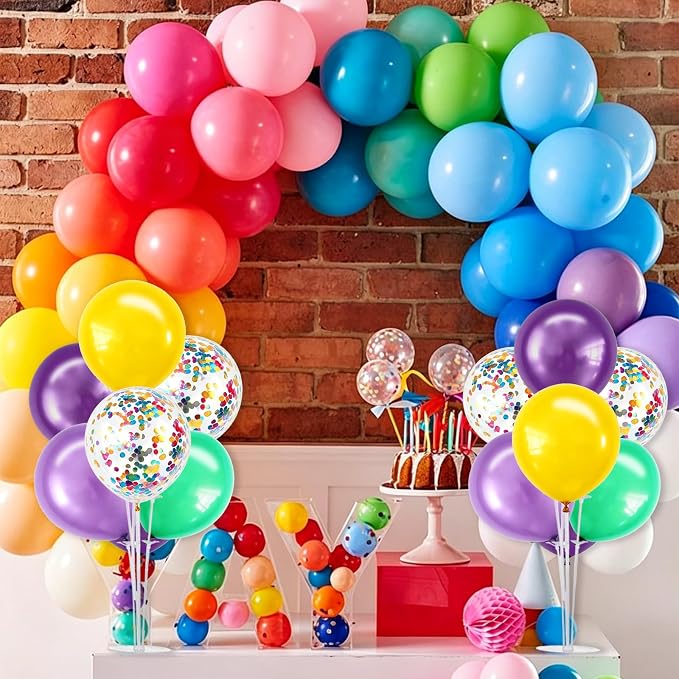 TONIFUL 4 Set Metallic Purple Teal Yellow Balloon Centerpieces for Table,Balloon Stand Kit for Kid Party Decor,Birthday Decorations Anniversary Magic Engagement Party Decoration