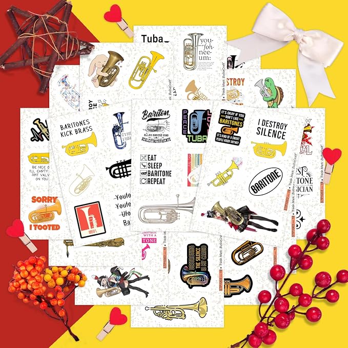 100Pcs Baritone Stickers for Water Bottle and Laptop - Baritone Party Supplies & Decorations, Waterproof Vinyl Decals, Musical Instrument and Band Stickers, Gifts for Women & Men