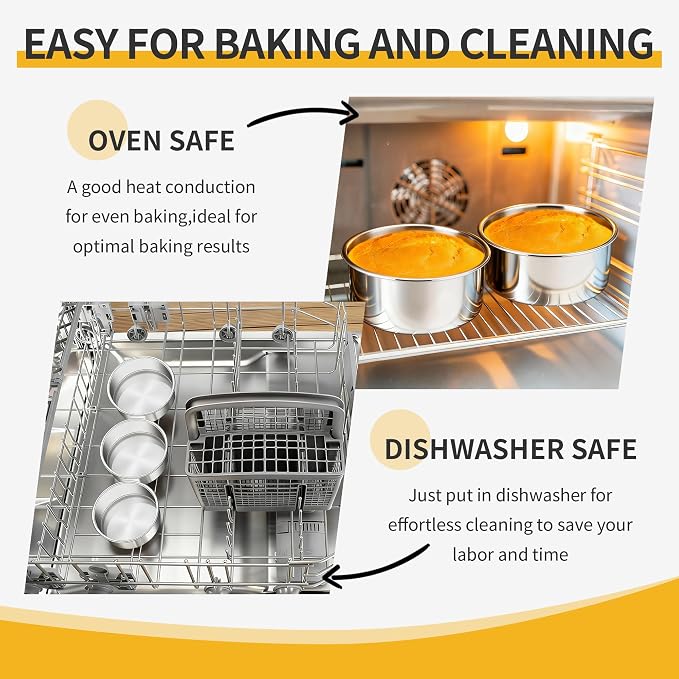 TeamFar 5 Inch Cake Pan Set of 3, Stainless Steel Small Layer Cake Baking Pans Tins, Round Bakeware for Birthday Wedding Party, Non-Toxic & Healthy, Mirror Finish & Dishwasher Safe