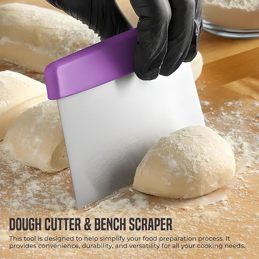 OCS Parts 3-Pack 6" Stainless Steel Dough Cutter and Bench Scraper | Purple Handle | Cutter for Pizza Dough, Bread, and Pastry Dough | Multipurpose Kitchen Utensil