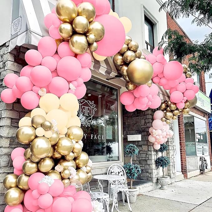 Blush Pink Neutral Gold Balloon Arch Kit, 160Pcs Boho Dusty Pastel Pink Nude Balloons Garland for Girls Women Bridal Baby Shower Valentines Wedding Gender Reveal Birthday Party Decorations