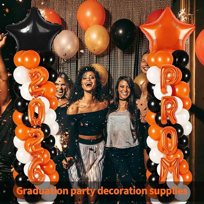 2 Sets Graduation Balloon Column Stand Kits with 132 PCS Orange Black White Latex Balloons 2026 Letters 6.5 Ft Adjustable Metal Tube Telescopic Tower Pillar with Base for Graduation Party Decoration