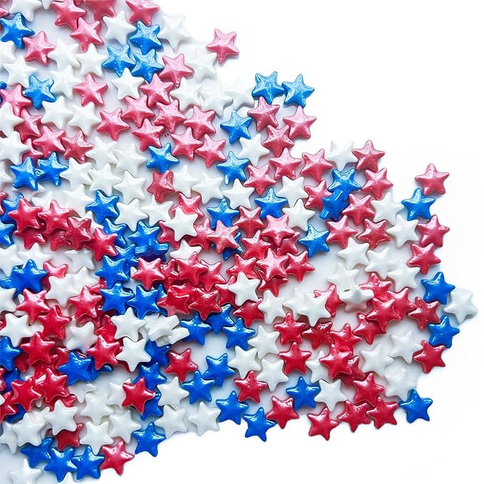 SE Si&Moos Edible Patriotic Stars for Cake Decorating Red White and Blue Sprinkles Fourth of July Cake Decorations Star Cupcake Decorations Shower Party Holiday Supplies 3 OZ