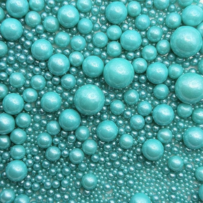 CandiJumpin Edible Pearls for Cake Decorating, Teal Pearl Sprinkles Teal Sugar Pearls Edible Cake Decorations Pearl Sugar Sprinkles Cupcake Toppers Baby Shower Party Birthday Wedding Christmas Supplies 3 OZ