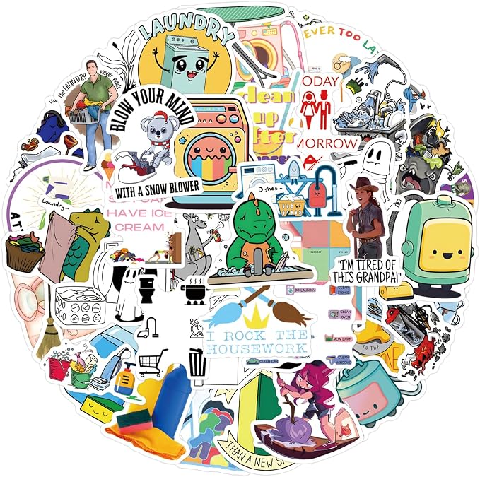 55Pcs Cleaning Chore Stickers, Funny Household Vinyl Decals for Planners, Journals, Water Bottles, Laptops, and DIY Decor (Chore)