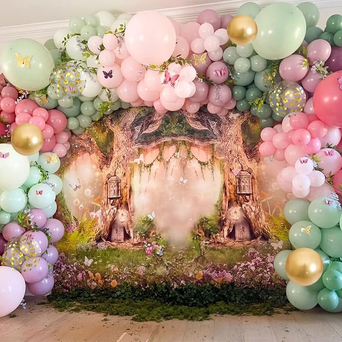 Dusty Green Purple Pink Balloon Arch Kit, Fairy Wildflower Balloon Garland Sage Green Blush Pink Lavender Purple Gold Balloons for Flower Floral Graduation Wonderland Baby Shower Birthday Party Decor