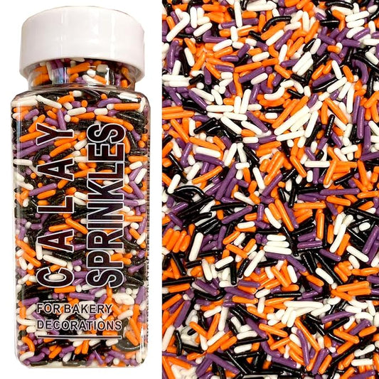 Sentovac Halloween Soft Jimmies Sprinkles Edible for Cake Decorating Orange Black Purple White Jimmies Sprinkle Cookie Cupcake Topper Ice Cream Baking Decorations Halloween Christmas Supplies 3.35oz