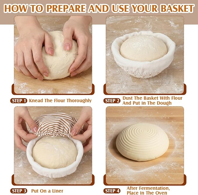6 Set 5.5 Inch Mini Banneton Bread Proofing Basket Natural Cotton Rope Proofing Bowls Kit with Cloth Liner Small Sourdough Bread Baking Supplies for Home Baking (Brown)