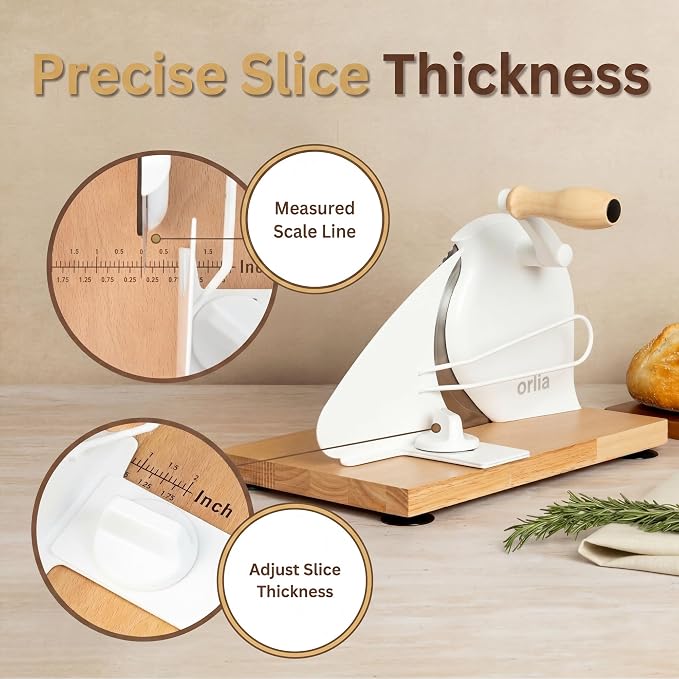 Bread Slicer for Homemade Bread – Adjustable Manual Bread Cutter for Sourdough Bread, Even Slices with Hand Crank, Serrated Blade, Scale Guide & Secure Base
