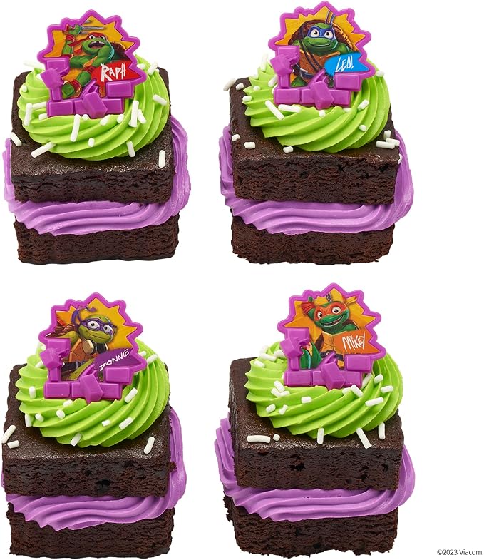 DecoPac Teenage Mutant Ninja Turtles Turtle Power Rings, Cupcake Decorations For Birthday Party, Cakes, And Celebrations - 24 Pack