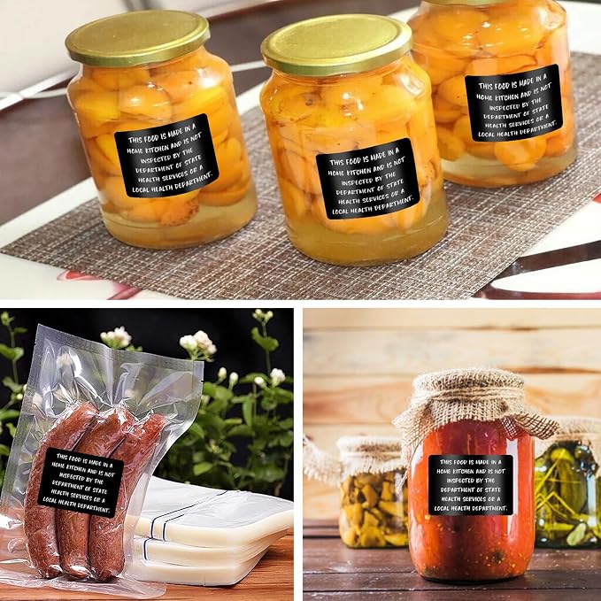 Made in Home Kitchen 120 Pack Food Label Stickers, Cottage Food Law Labels Bakery Stickers, Cottage Kitchen Food Safety Labels Non-Inspection Statement (1.5"x2", Black)