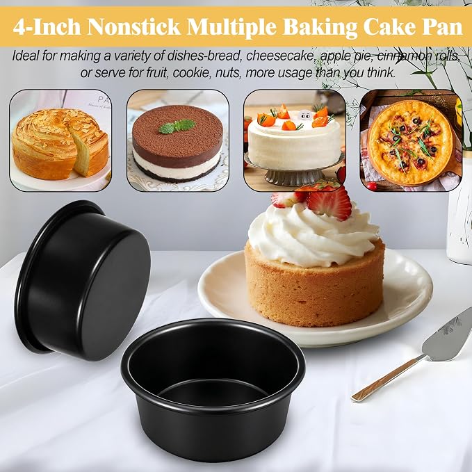 4 Inch Cake Pan Set of 5, Nonstick Cheesecake Round Cake Pans with 100 Pieces Parchment Paper, Mini Cake Tins for Baking, Non-Toxic & Leakproof Circle Cake Pan, Aluminum Material Food Grade Coating