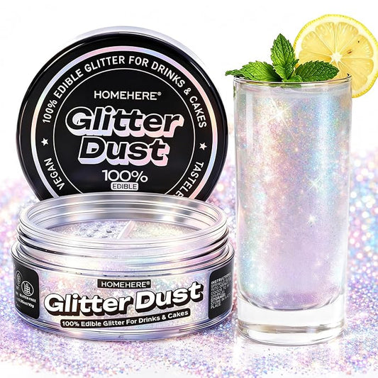HomeHere Edible Glitter for Drinks & Cakes, 10g Food Grade Disco Diamond Glimmer Dust, Sparkle Powder for Cocktails, Chocolate, Baking Decorations, Vegan& Tasteless (Iridescent)