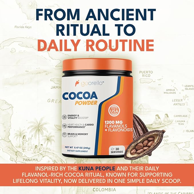 High Flavanol Cocoa Powder Supplement, Cocoa Flavanols & Flavonoids, 30 Servings to Support Heart Health, Blood Flow & Nitric Oxide, Dark Cocoa Flavor