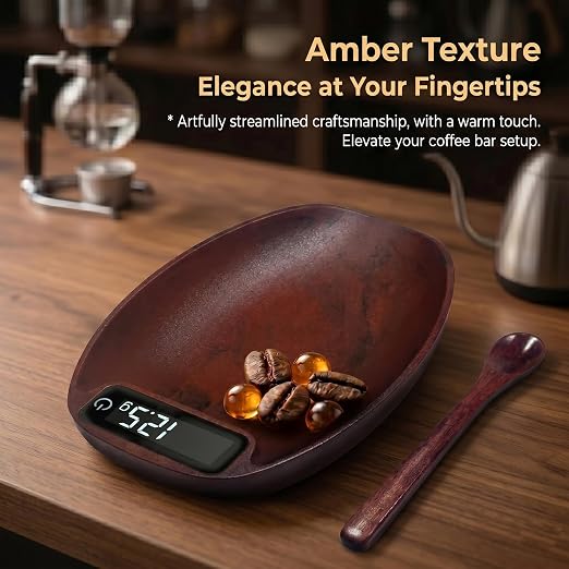 Portable Coffee Scale Mini Electronic Gram Scale Rechargeable Digital Scale for Home Office Coffee Making & Kitchen Use (Wood)
