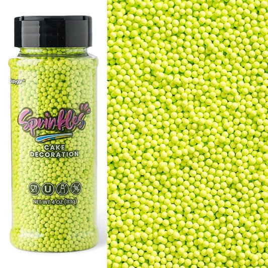 Green Nonpareils Sprinkles, Sujoygar 4oz Edible Green Sprinkles for Cake Cupcake Topper Cookies Chocolate Ice Cream Baking Decoration, Mardi Gras Party Food Supplies