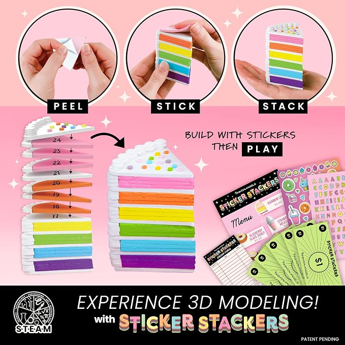 Fashion Angels Bakery Sweets Sticker Stackers, Foam Sticker Stacking Set with 3D Modeling, Includes Play & Pretend Food Stackable Stickers, Craft Activity Kit for Kids