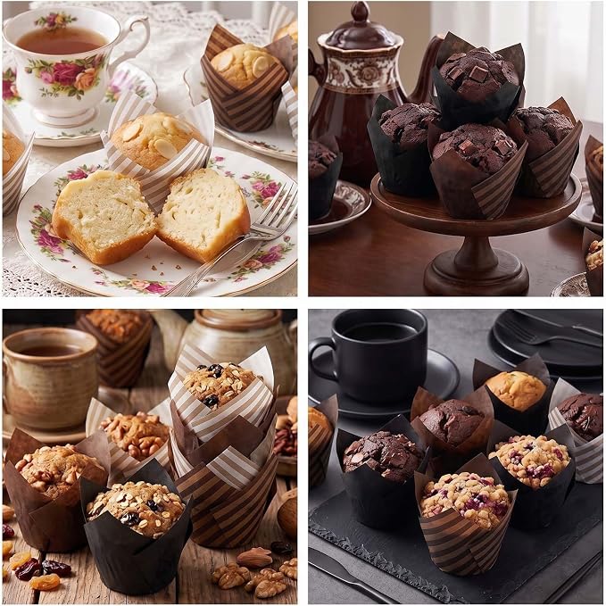 200 Pcs Stripe Tulip Cupcake Liners for Baking, Assorted Colors | Standard Greaseproof Tulip Muffin Liners for Baking, 3oz Paper Cupcake Wrappers for Party Wedding Birthday