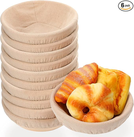 Ziliny Set of 6 Bread Proofing Basket Bread Banneton Sourdough Kit with Cloth Liner Dough Proofing Bowls for Home Sourdough Making(9 Inch,Round)