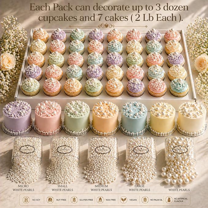 Confect White Pearl Sprinkles | Valentines Sprinkle | Edible Mix White Pearls & Dragees | Frozen Sprinkle & Disco Balls for Cakes, Cupcakes | White Princess Disco Ball Sprinkles | Vegan, Gluten-Free, Nut-Free, Soy-Free, Dairy-Free, Palm Oil-Free | Dye ...