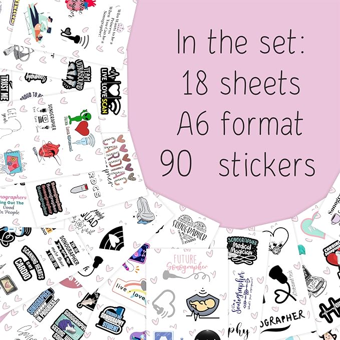 100Pcs Sonography Stickers, Ultrasound Stickers for Water Bottle and Laptop - Sonograper Party Supplies & Decorations, Waterproof Vinyl Decals, Medical and Ultrasound Stickers, Gifts for Women & Men