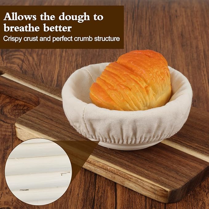 Mini Sourdough Basket Set of 4 Banneton Bread Proofing Basket 5 Inch Round Small Proofing Baskets with Cloth Liner, Rattan Baking Supplies for Artisan Bread
