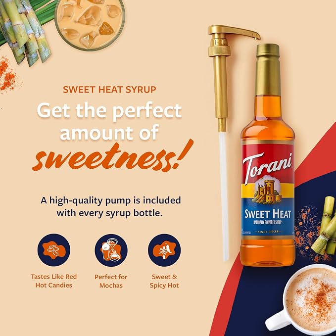 Torani Sweet Heat Syrup for Coffee, Lemonade, Sodas, and Cocktails, Pump Included, 25.4 Fl Oz