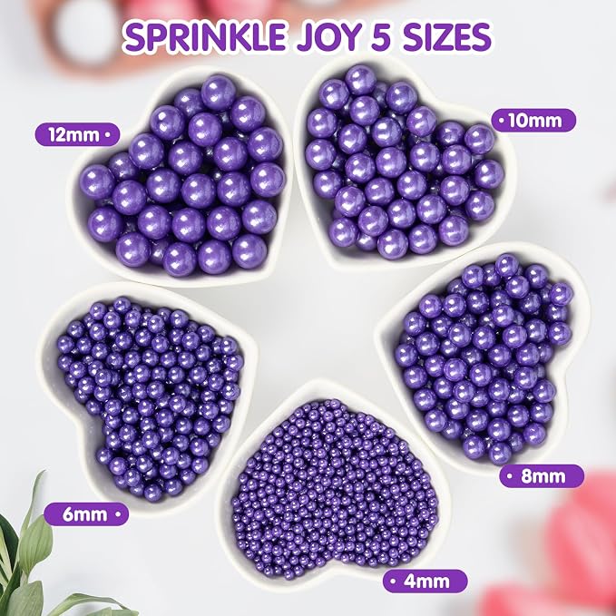 Edible Purple Pearl Sprinkles for Cake Decorating,Pearls Sugar Sprinkle,130g/4.58oz Mix Size,Baking Edible Cake Decorations Candy,Cupcake Toppers,Cookie Decorating Donuts Ice Cream Toppings,Wedding Birthday Party Supplies