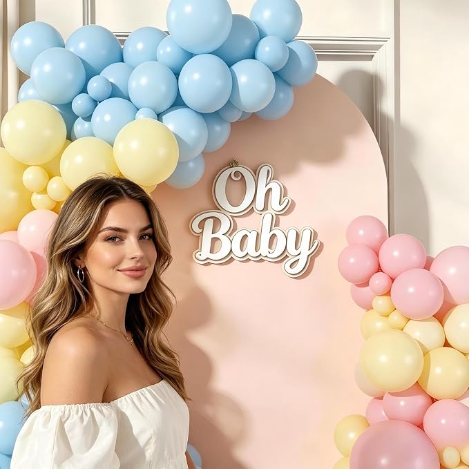 Pastel Balloon Garland Arch Kit, 143pcs Macaron Pink Yellow Blue Latex Balloons for Gender Reveal Baby Shower Wedding Birthday Party Decoration