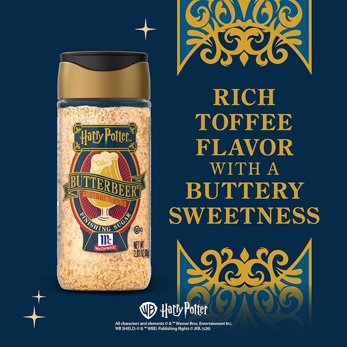 McCormick Harry Potter Finishing Sugar, Butterbeer, Limited Edition, Buttery Sweetness of Toffee, Sprinkle on Baked Goods or Use as a Rimming Sugar on Beverages, 2.93 oz (Pack of 2)