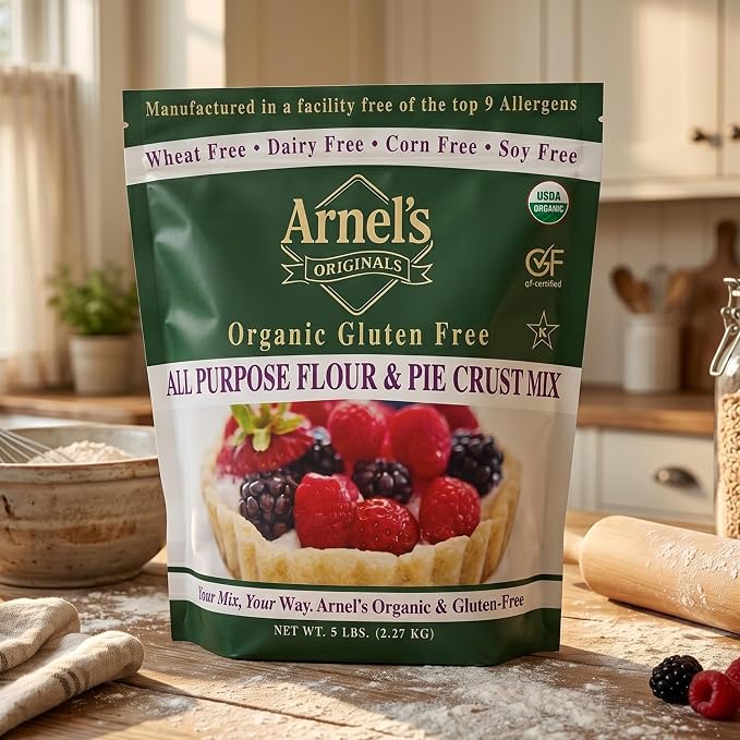 Arnel’s Originals Organic Gluten Free All Purpose Flour & Pie Crust Mix – 1:1 Substitute Baking Mix – Non-GMO, Vegan, Kosher – Ideal for Flaky Pie Crusts, Cookies, Muffins, and Biscuits (5 lb)