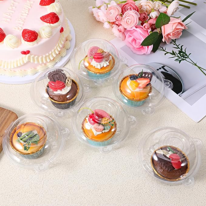 200 Pack Individual Cupcake Holders Plastic Cupcake Containers Clear Disposable Cake Carriers Single Muffin Containers with Dome Lids for Dessert Cheesecake Pastries