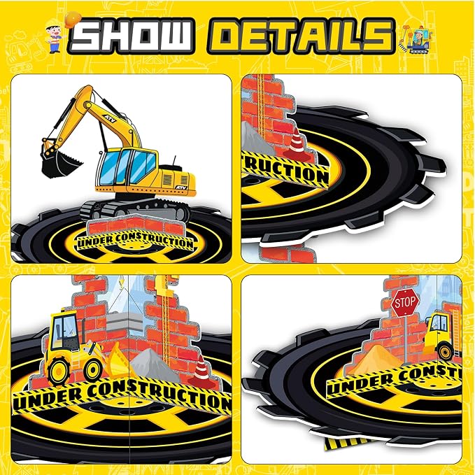 2 Pack Construction Birthday Decorations Party Supplies Favors: 3 Tier Building and Construction Vehicles Theme Cup Cake Stand with Topper, Waterproof Cardboard Cupcake Stand, High Stability