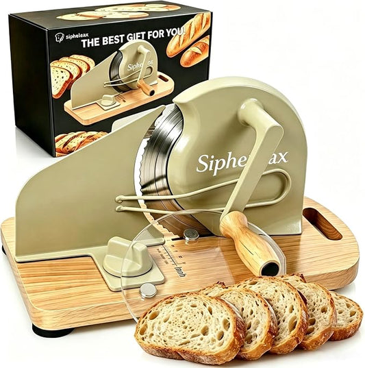 Manual Adjustable Sourdough Bread Slicer for Homemade Bread | Homemade bread and sourdough rounds, hand crank control, wall-mount storage, 0-0.8 in slices, no assembly, 420U6 blade