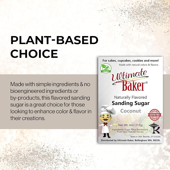 Ultimate Baker Flavored Sanding Sugar (1x4oz) - Burst of Flavor & Color for Cakes, Cookies & More, All-Natural, Perfect for Baking & Decorating or as a Flavored Coffee Sugar (Coconut)